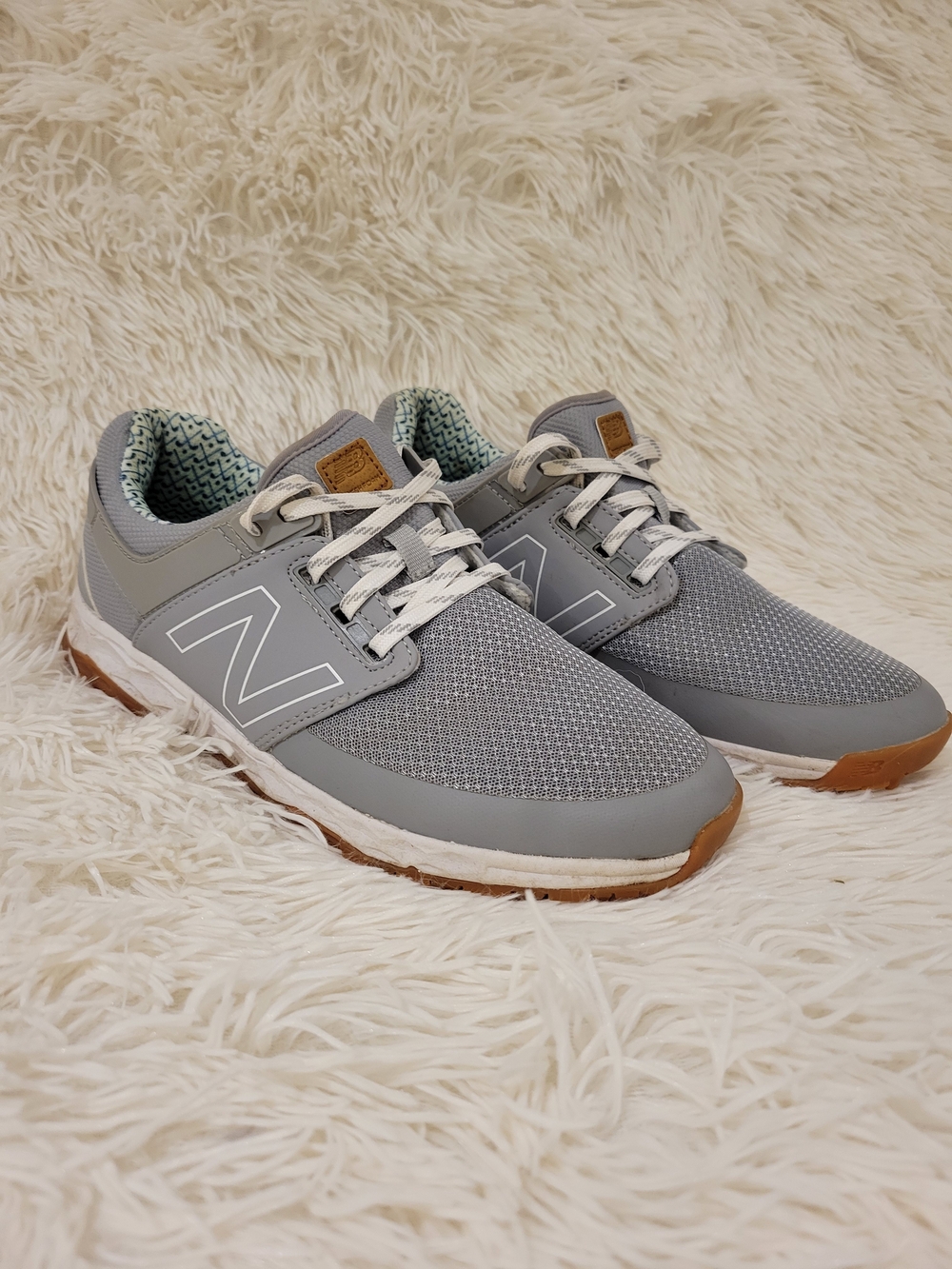 New Balance Gray Mesh Athletic Sneakers with Gum Outsole